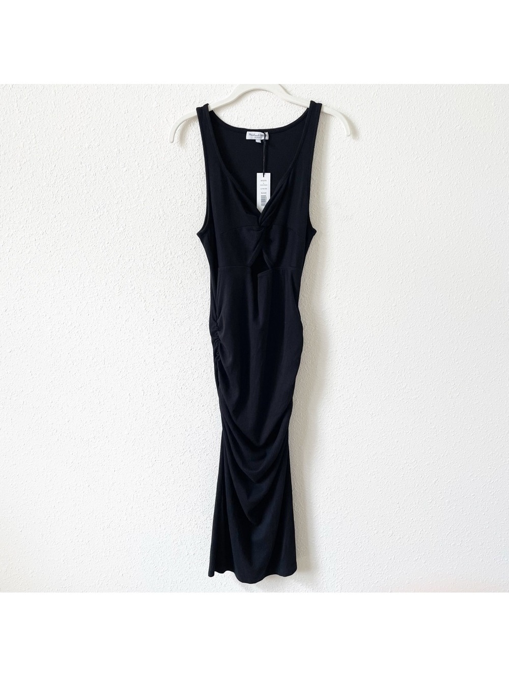 Michael Stars Guilia Ultra Rib Midi Dress Black Size Large Cutout Minimalist